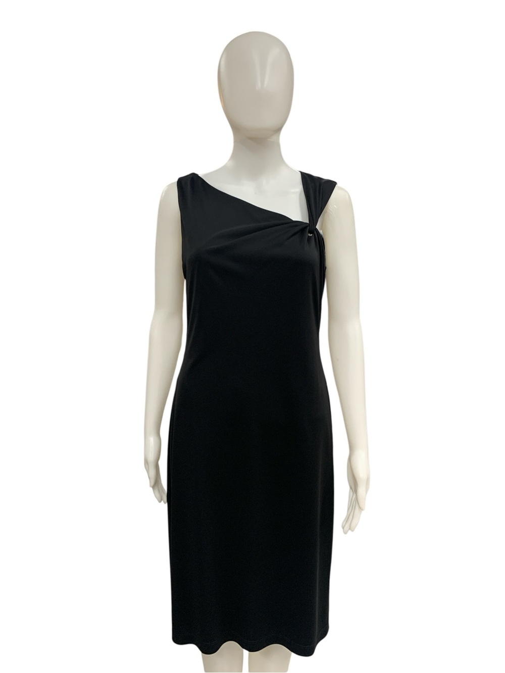 David Meister Black One-Shoulder Sheath Dress Size M